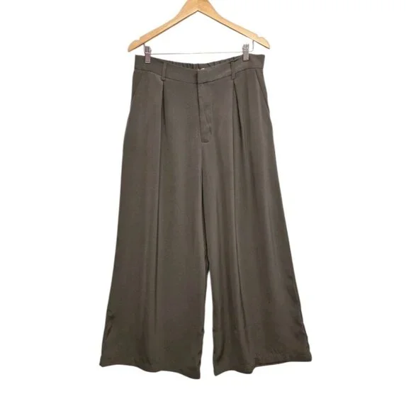 Tronjori Womens XL Taupe Wide Leg Palazzo Pants Pleated Boho Lagenlook Casual - Picture 2 of 8